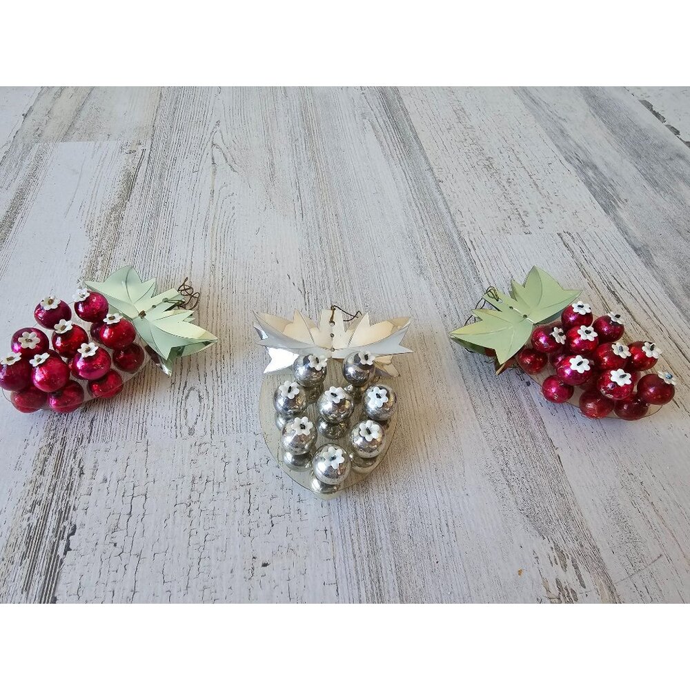 Vintage resl lenz Mercury glass strawberry ornament RARE West Germany set unique